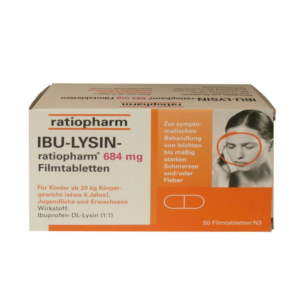 IBU LYSIN ratiopharm 684 mg Filmtabletten 50 St - Wirkstoff Ibuprofen